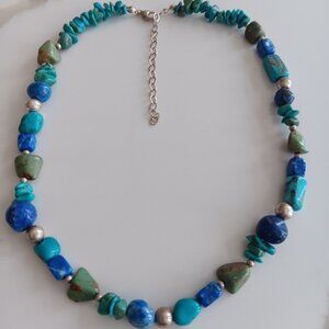 Turquoise and sterling silver Beaded Necklace and bracelet set